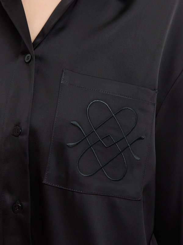 Pomelo Pomelo Embroidered Satin Shirt - Black