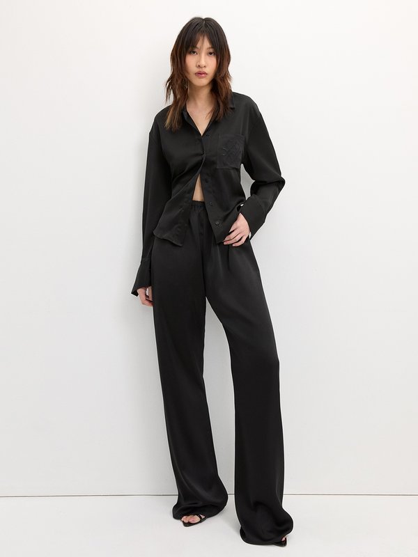 Pomelo Pomelo Embroidered Satin Shirt - Black