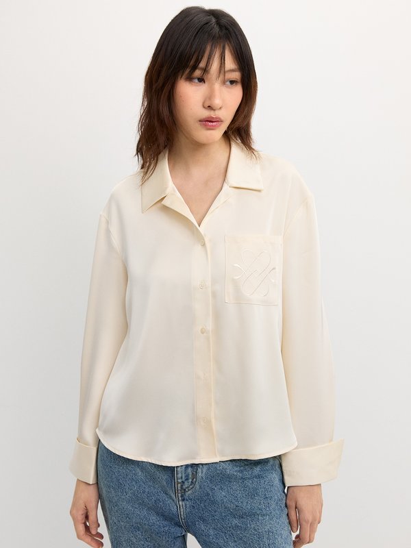 Pomelo Pomelo Embroidered Satin Shirt - Cream