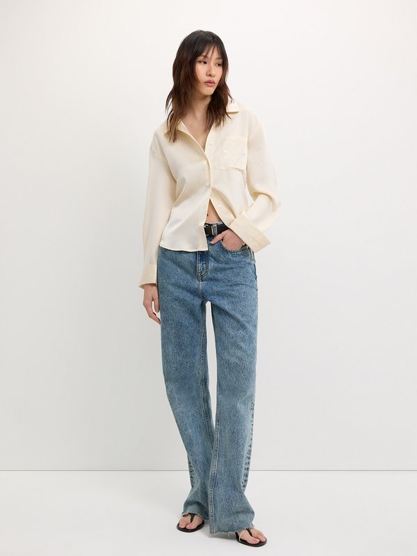 Pomelo Pomelo Embroidered Satin Shirt - Cream