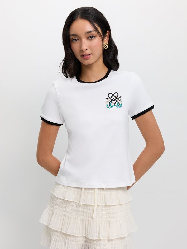 pomelo Pomelo Embroidered Tee - White