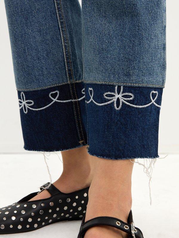 Pomelo Pomelo Embroidery Cuff Jeans - Blue