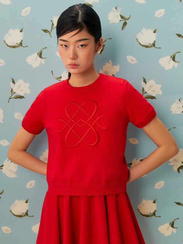 Pomelo Pomelo Embroidery Knit Top - Red