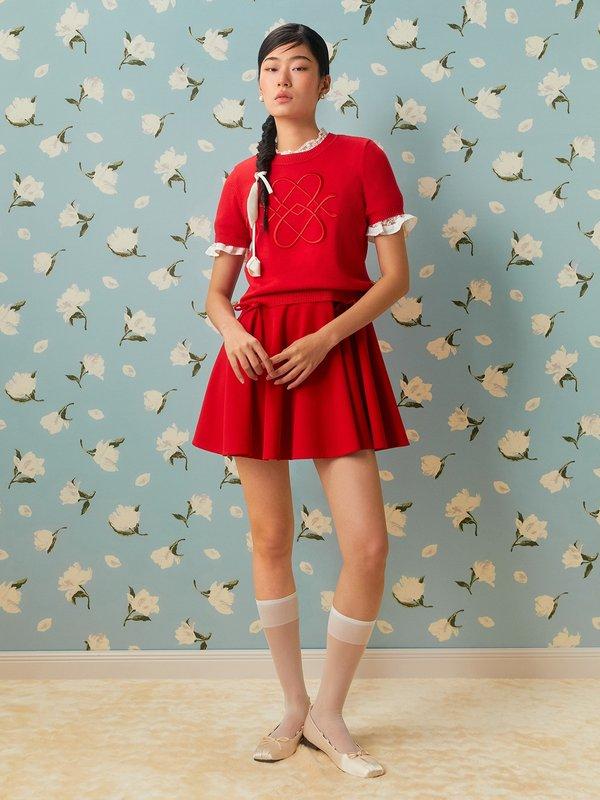 Pomelo Pomelo Embroidery Knit Top - Red
