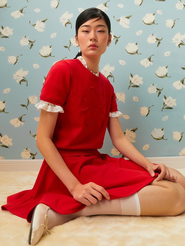 pomelo Pomelo Embroidery Knit Top - Red