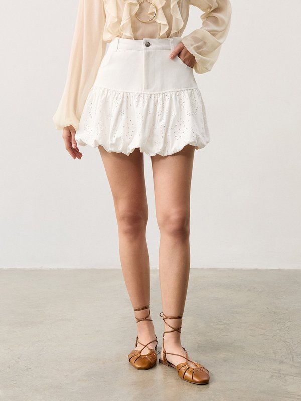 Pomelo Pomelo Eyelet Bubble Skirt - White