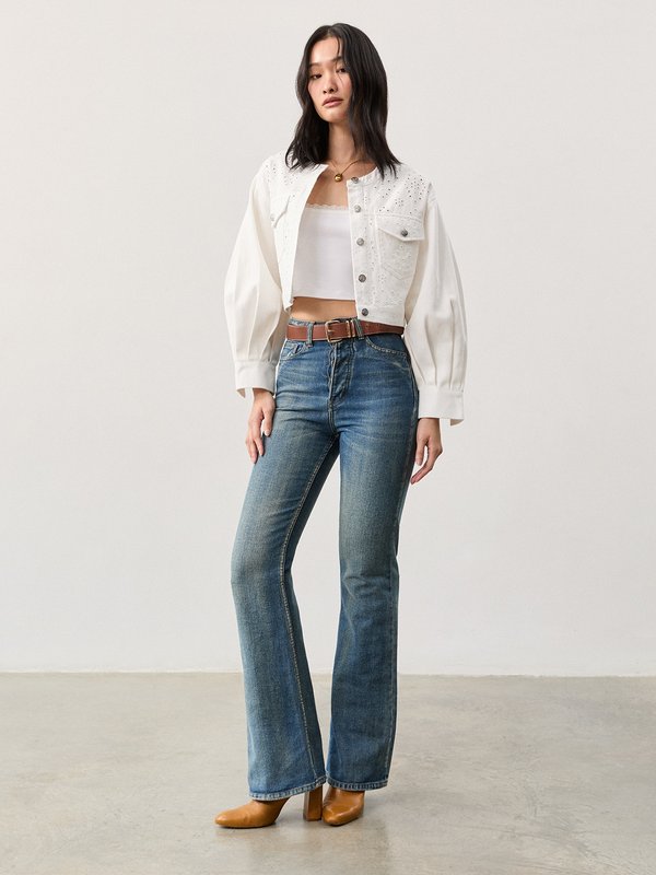 Pomelo Pomelo Eyelet Denim Jacket - White