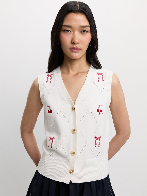 pomelo Pomelo Eyelet Embroidered Vest - Ivory