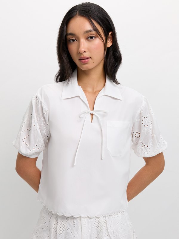 pomelo Pomelo Eyelet Sleeve Top - White