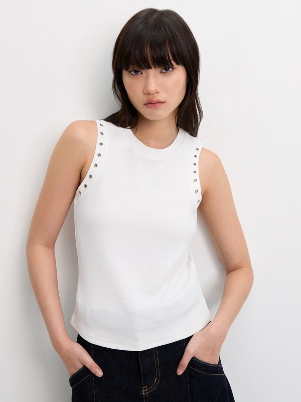 Pomelo Pomelo Eyelet Trim Tank Top - White