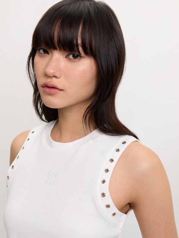 Pomelo Pomelo Eyelet Trim Tank Top - White