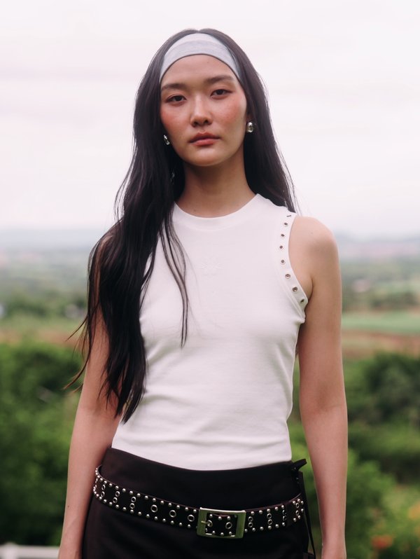 pomelo Pomelo Eyelet Trim Tank Top - White