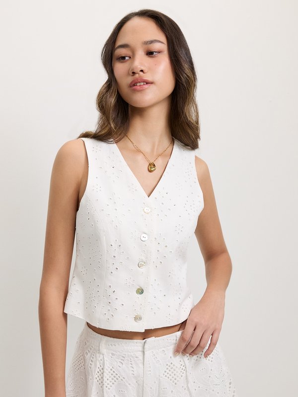 Pomelo Pomelo Eyelet Vest - Ivory