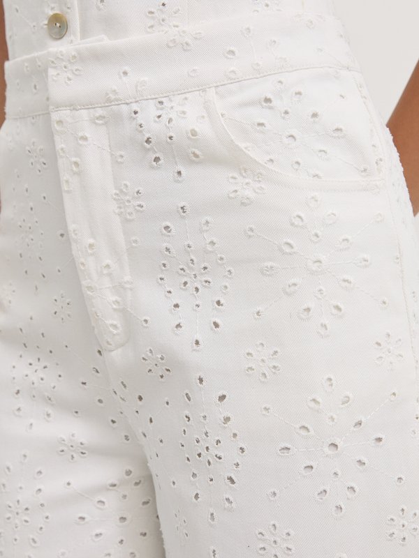 Pomelo Pomelo Eyelet Wide Leg Pants - Ivory