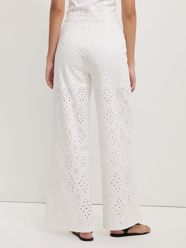 Pomelo Pomelo Eyelet Wide Leg Pants - Ivory