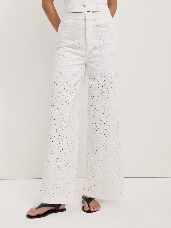 pomelo Pomelo Eyelet Wide Leg Pants - Ivory