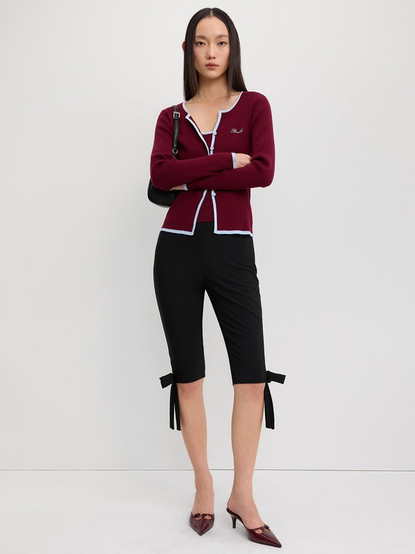 Pomelo Pomelo Faux Layer Knit Cardigan - Burgundy