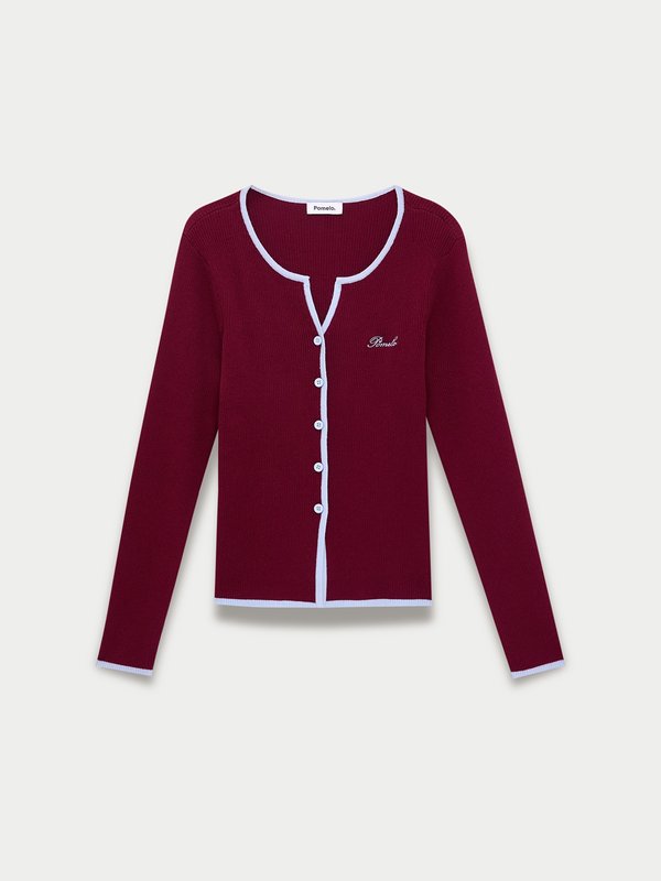 Pomelo Pomelo Faux Layer Knit Cardigan - Burgundy