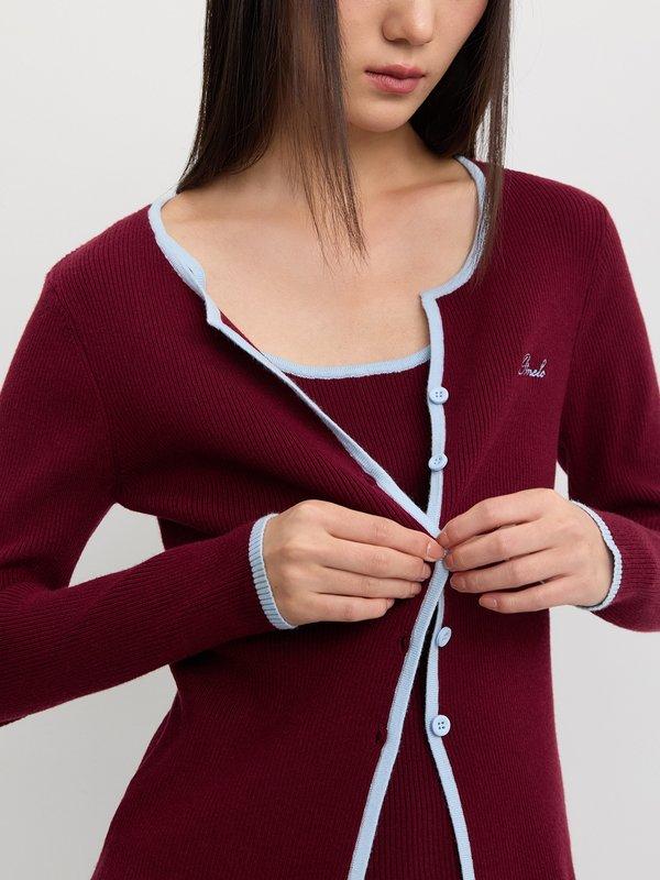 pomelo Pomelo Faux Layer Knit Cardigan - Burgundy