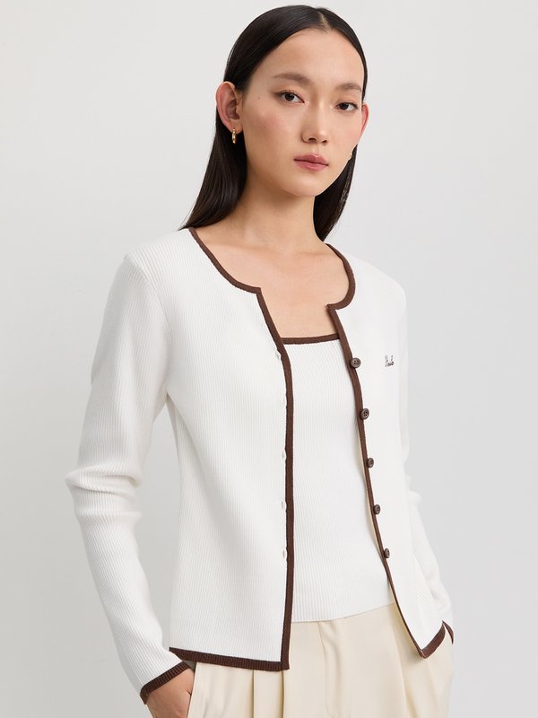 pomelo Pomelo Faux Layer Knit Cardigan - Ivory