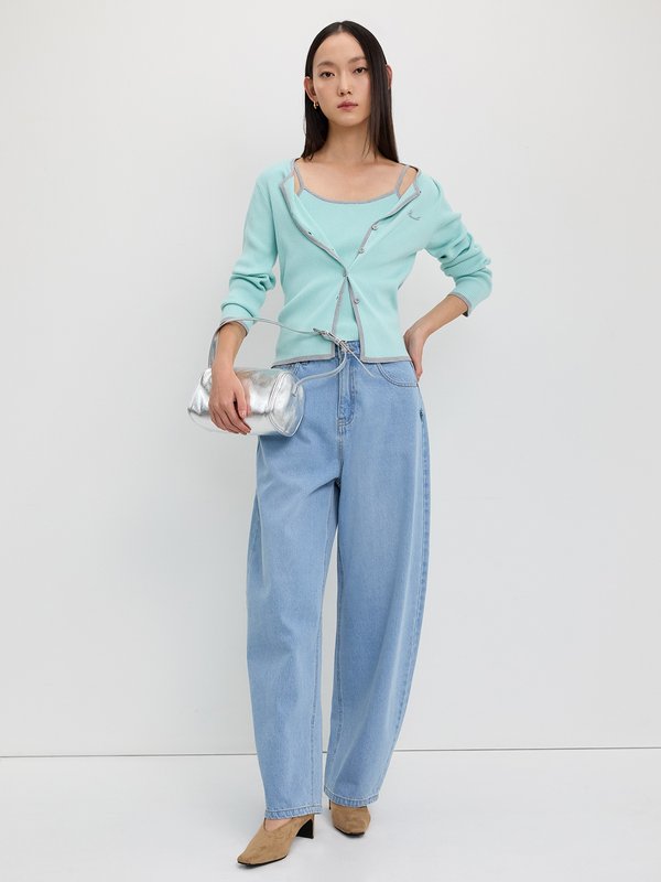 Pomelo Pomelo Faux Layer Knit Cardigan - Turquoise