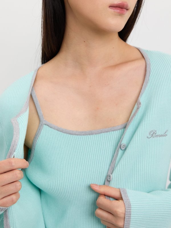 Pomelo Pomelo Faux Layer Knit Cardigan - Turquoise