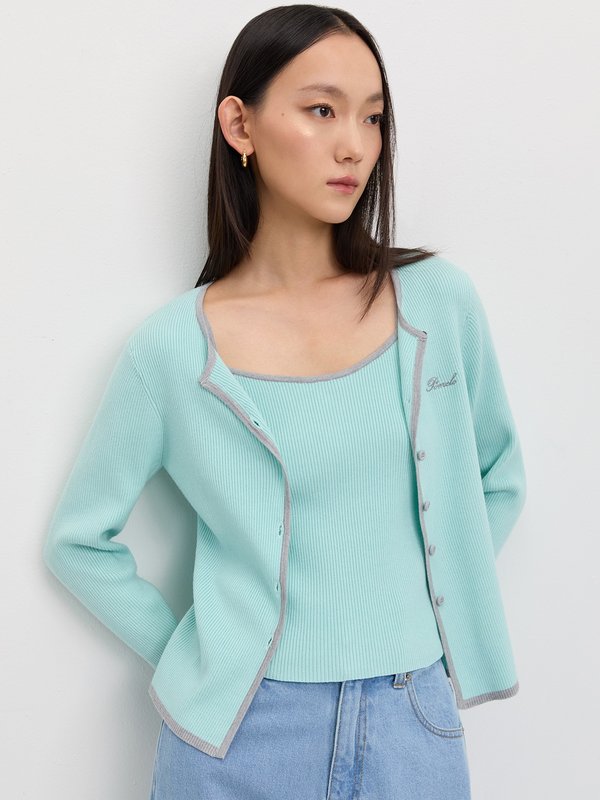Pomelo Pomelo Faux Layer Knit Cardigan - Turquoise