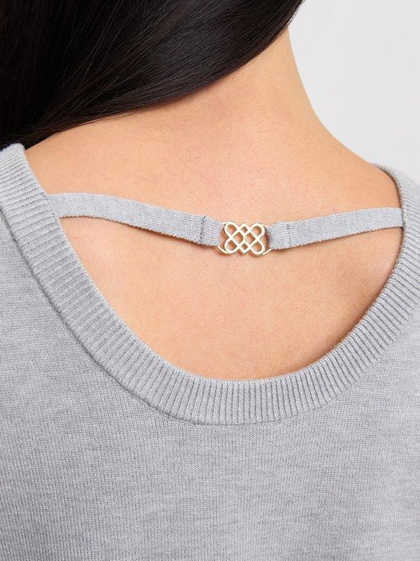 Pomelo Pomelo Faux-Layered Tie-Neck Top - Light Grey