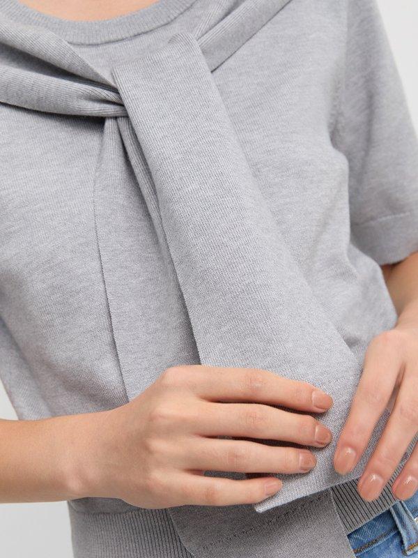 Pomelo Pomelo Faux-Layered Tie-Neck Top - Light Grey