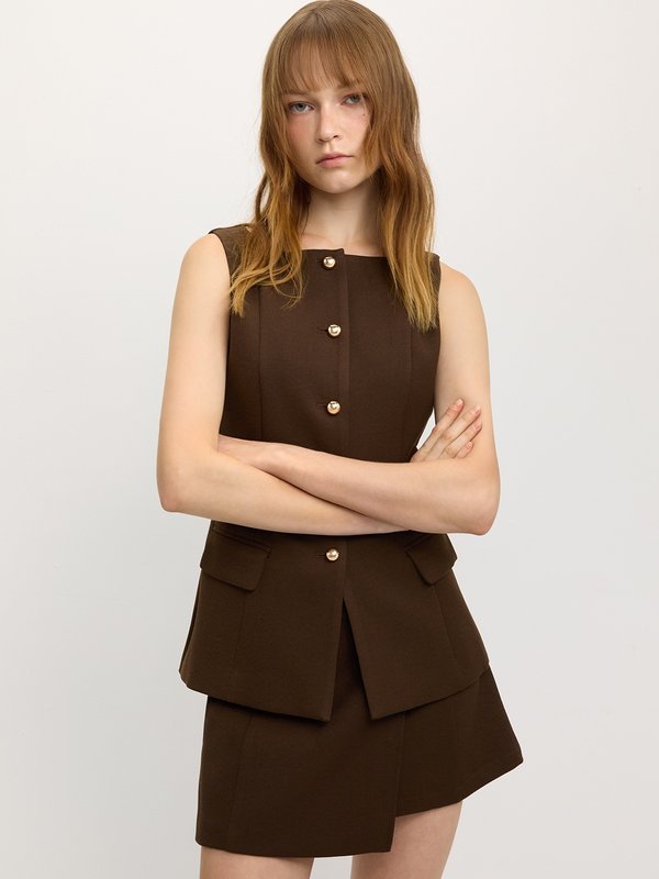 Pomelo Pomelo Fitted Boat-Neck Vest - Brown