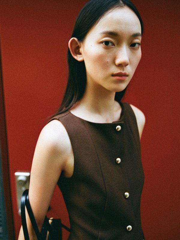 pomelo Pomelo Fitted Boat-Neck Vest - Brown