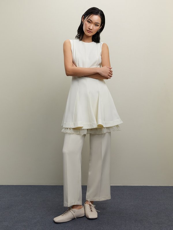 Pomelo Pomelo Flared Layer Dress - Cream