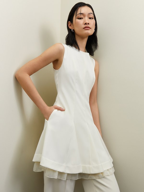 Pomelo Pomelo Flared Layer Dress - Cream
