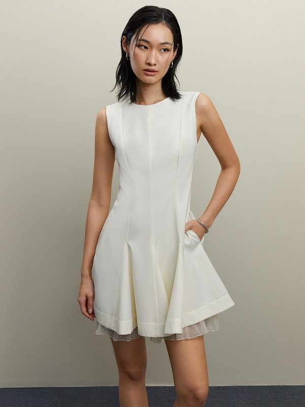 pomelo Pomelo Flared Layer Dress - Cream