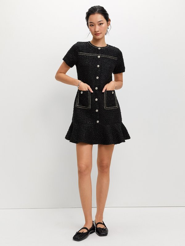 Pomelo Pomelo Flared Tweed Dress - Black