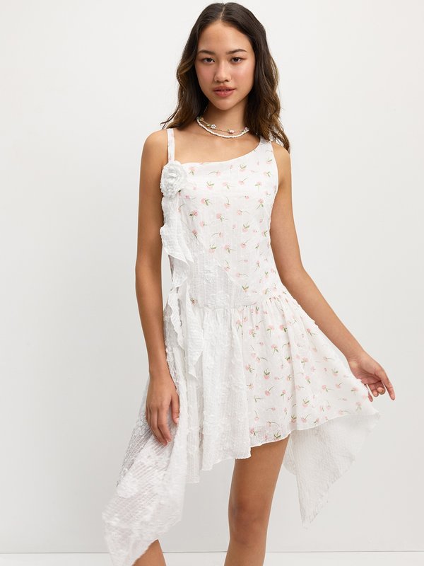 Pomelo Pomelo Floral Asymmetric Dress - White
