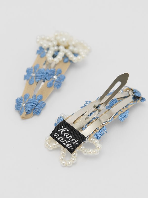 Pomelo Pomelo Floral Beads Hair Clips - Blue/White