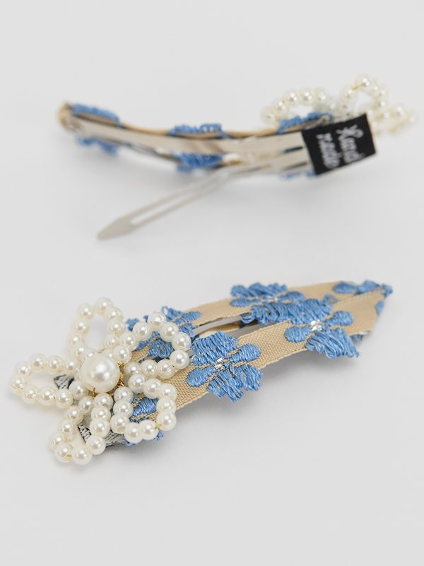 Pomelo Pomelo Floral Beads Hair Clips - Blue/White