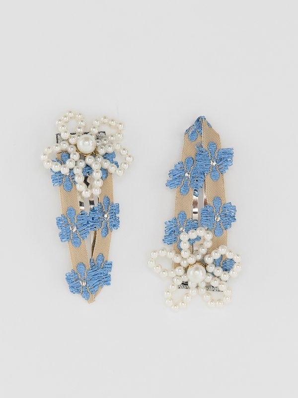 pomelo Pomelo Floral Beads Hair Clips - Blue/White