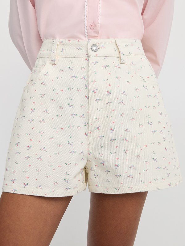 pomelo Pomelo Floral Embroidered Shorts - Ivory