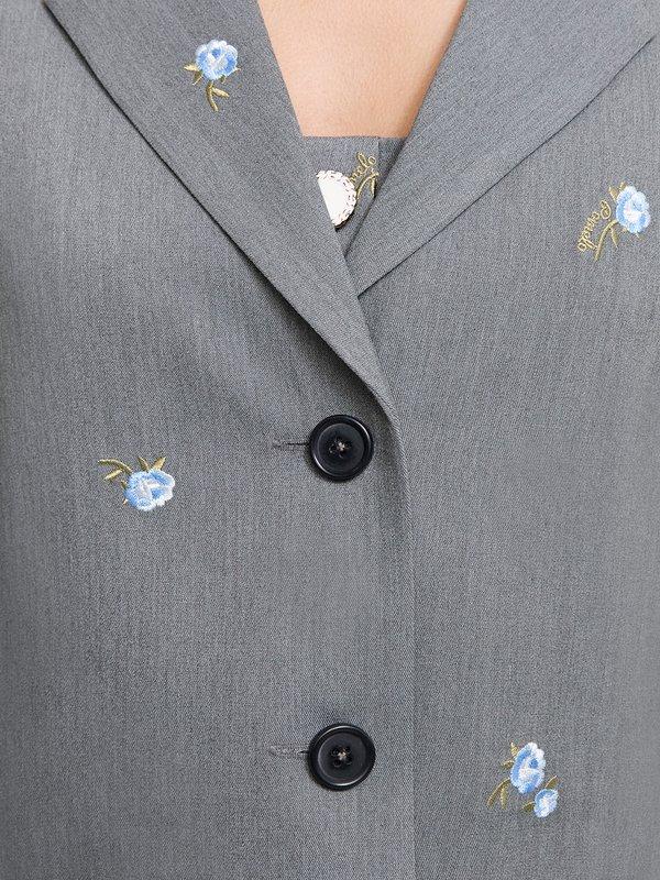 Pomelo Pomelo Floral Embroidery Blazer - Light Grey