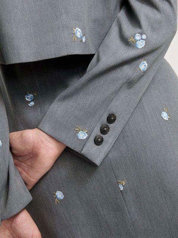 Pomelo Pomelo Floral Embroidery Blazer - Light Grey