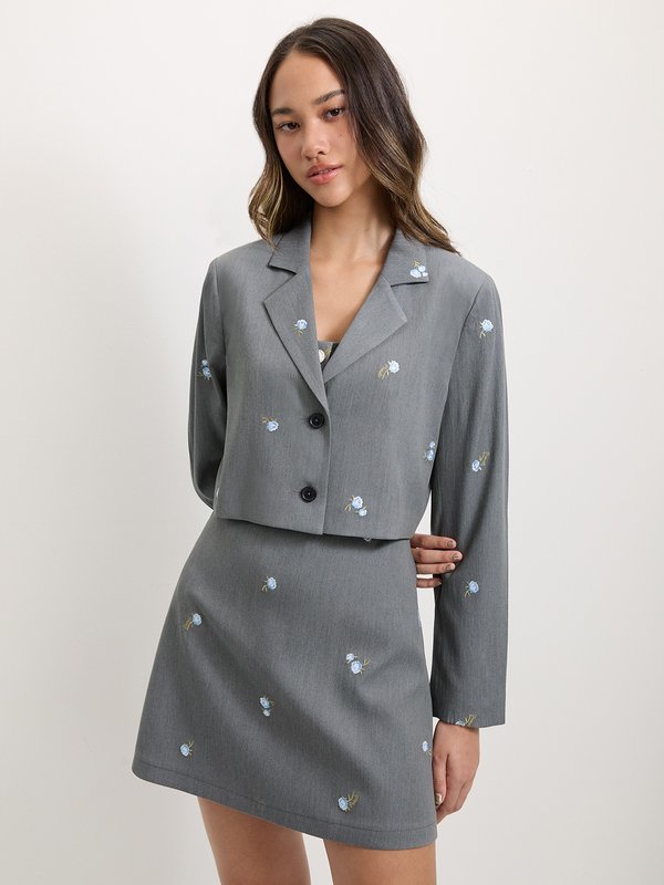 pomelo Pomelo Floral Embroidery Blazer - Light Grey