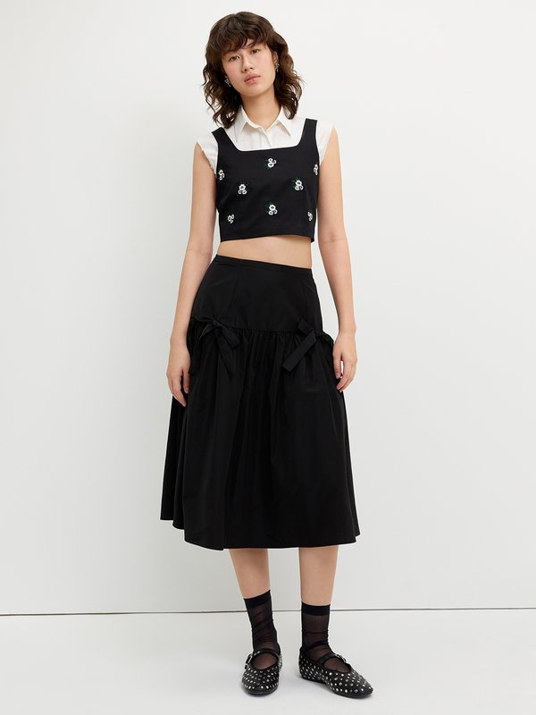 Pomelo Pomelo Floral Embroidery Crop Top - Black