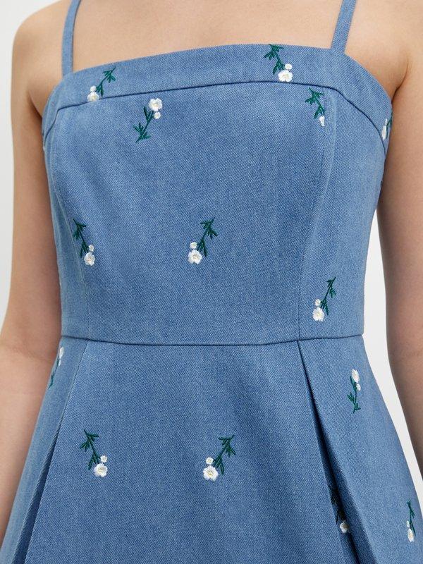 Pomelo Pomelo Floral Embroidery Dress - Blue