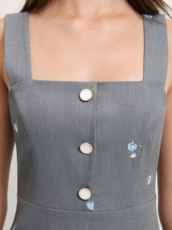 Pomelo Pomelo Floral Embroidery Dress - Mid Grey