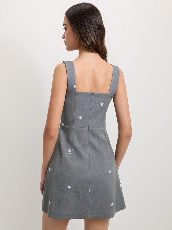 Pomelo Pomelo Floral Embroidery Dress - Mid Grey