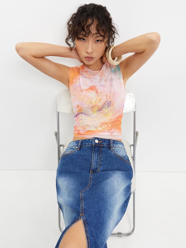 pomelo Pomelo Floral Embroidery Top - Multi Color