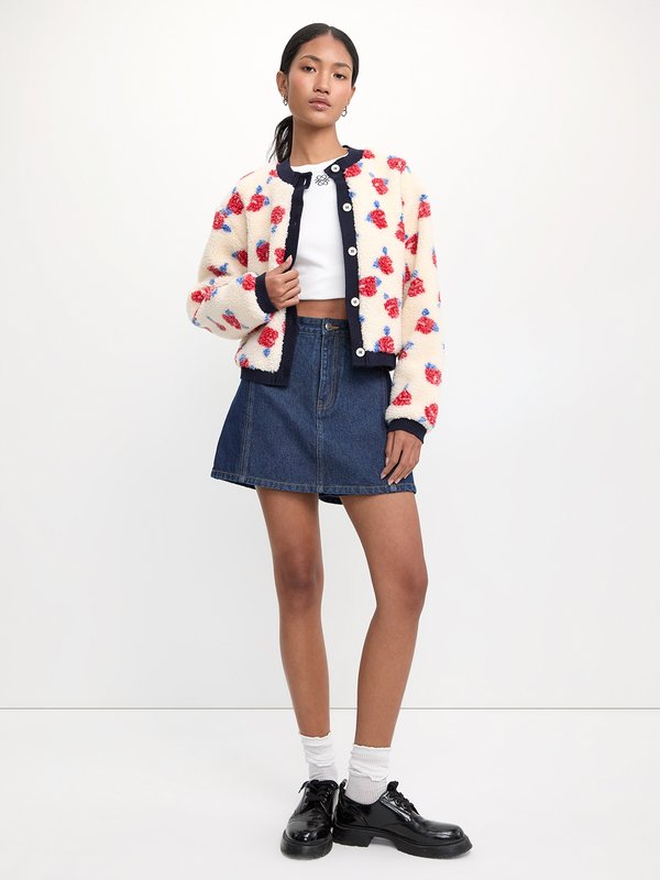 Pomelo Pomelo Floral Fleece Cardigan - Ivory