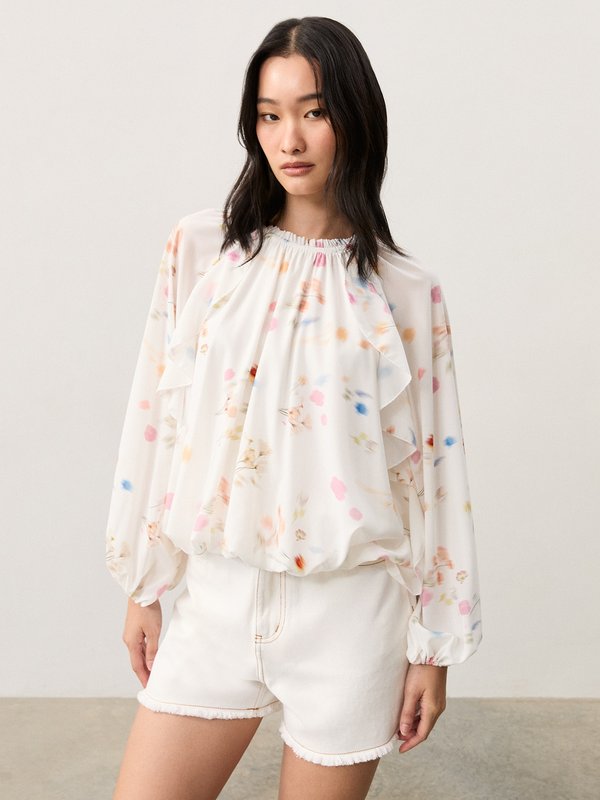 Pomelo Pomelo Floral Gathered Top - White
